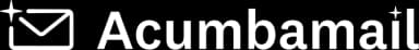 A clean, minimalist logo featuring the brand name 'Acumbamail' in bold, white, sans-serif typography against a black background, with a stylized white envelope icon on the left adorned with a small sparkle, and a subtle sparkle accent above the letter 'l' in 'Acumbamail', conveying a modern and professional email service identity.