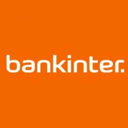 A bold, minimalist logo featuring the word 'bankinter.' in lowercase white sans-serif typography centered on a vibrant orange square background, with a period following the text for brand identity emphasis.